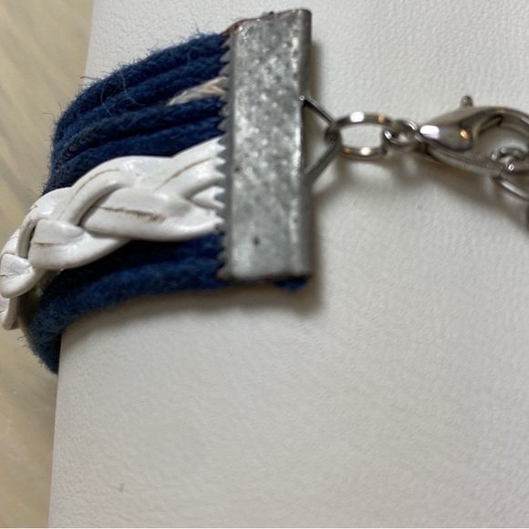 Vintage Silver Ship Rudder Anchor Infinity Bracelet Multilayer Braided Blue Whit - Picture 7 of 16